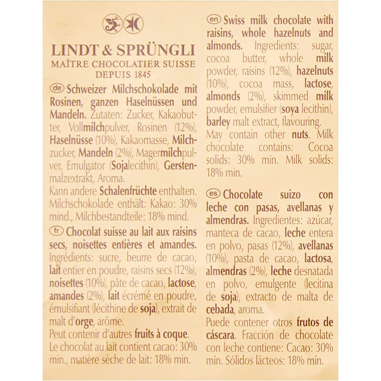 Lindt Gold Tab Milk Chocolate with Whole Hazelnuts 300g
