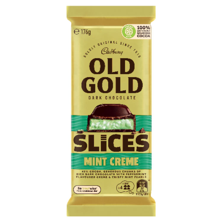 Cadbury Old Gold Slices Mint Creme Dark Chocolate Block 176g