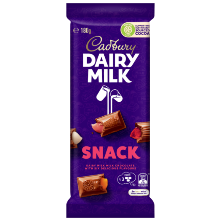 Cadbury Dairy Milk Snack Chocolate Block 180g