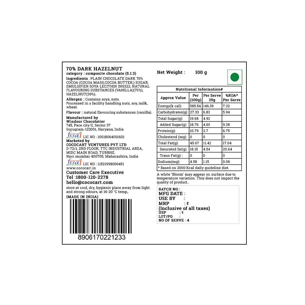 Rhine Valley 70% Dark Hazelnut 100g