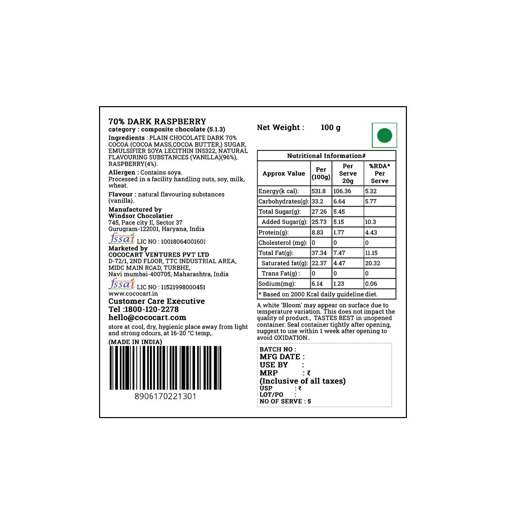 Rhine Valley 70% Dark Raspberry Bar 100g