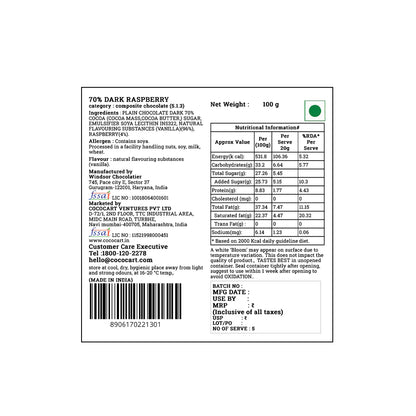 Rhine Valley 70% Dark Raspberry Bar 100g