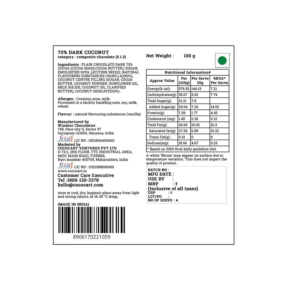 Rhine Valley 70% Dark Coconut 100g