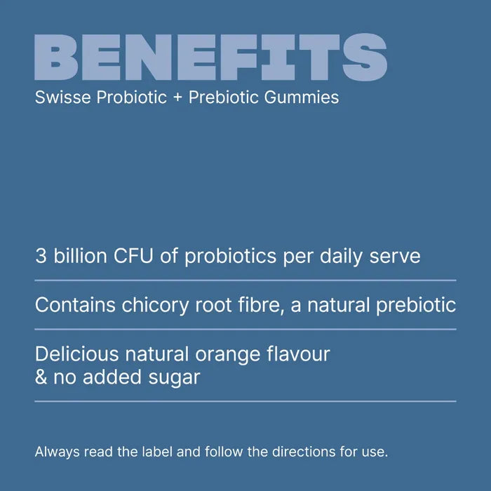Swisse Probiotic + Prebiotic Gummies – 3 Billion CFU Probiotics