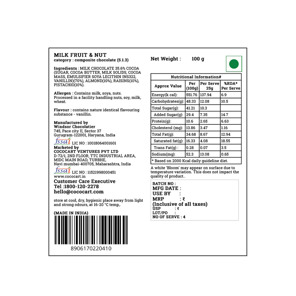 Rhine Valley Milk Fruit & Nut Bar 100g