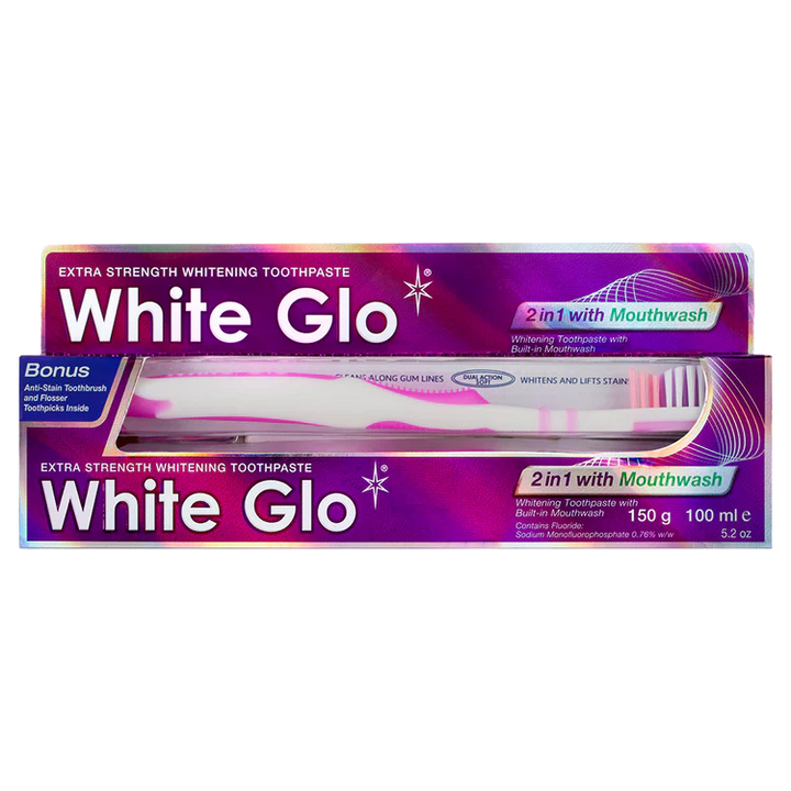 White Glo 2-in-1 Whitening Toothpaste with Mouthwash, 100 ml, Pack of 6