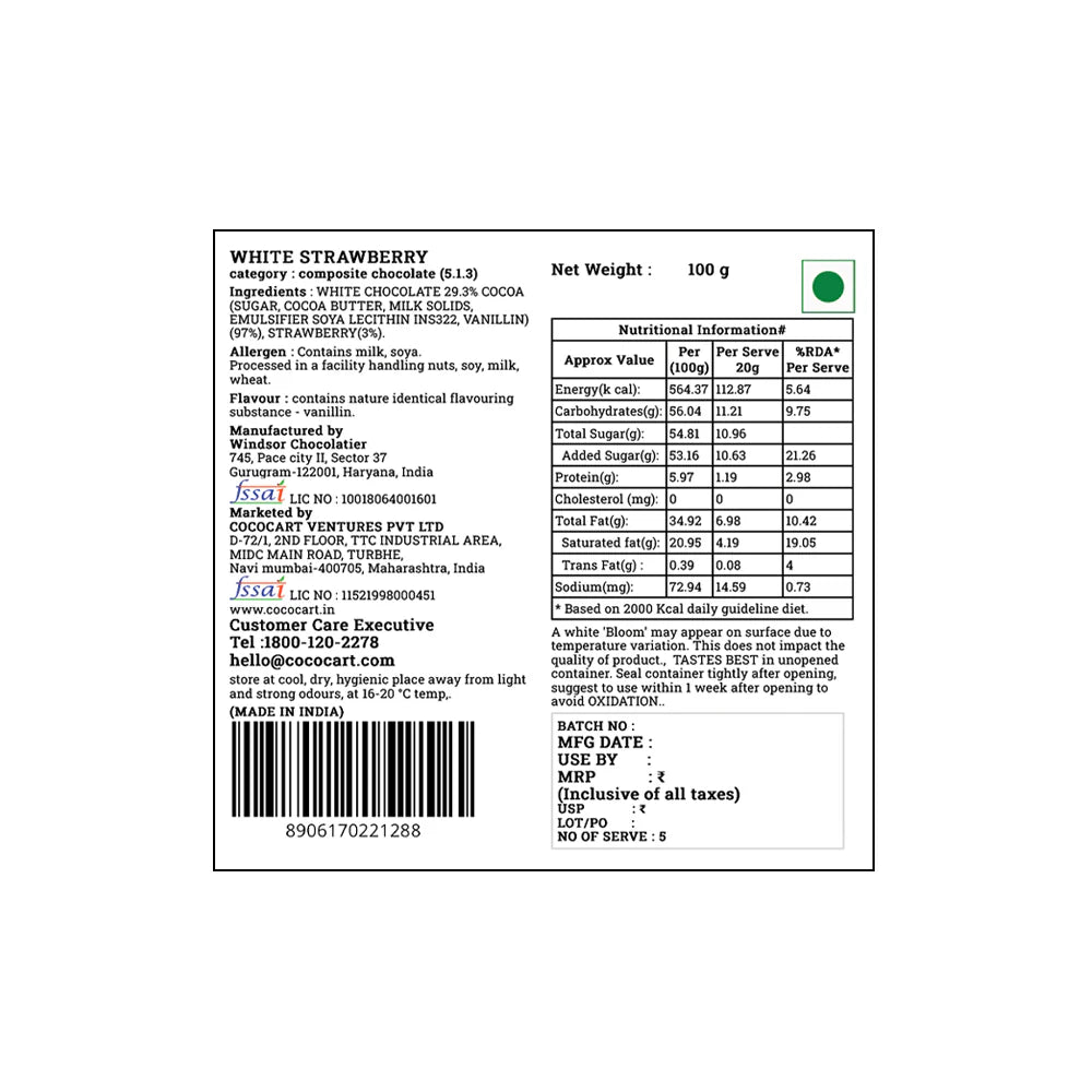 Rhine Valley White Strawberry Bar 100g