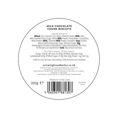 Cartwright & Butler Milk Chocolate Chunk Biscuits Tin 200g