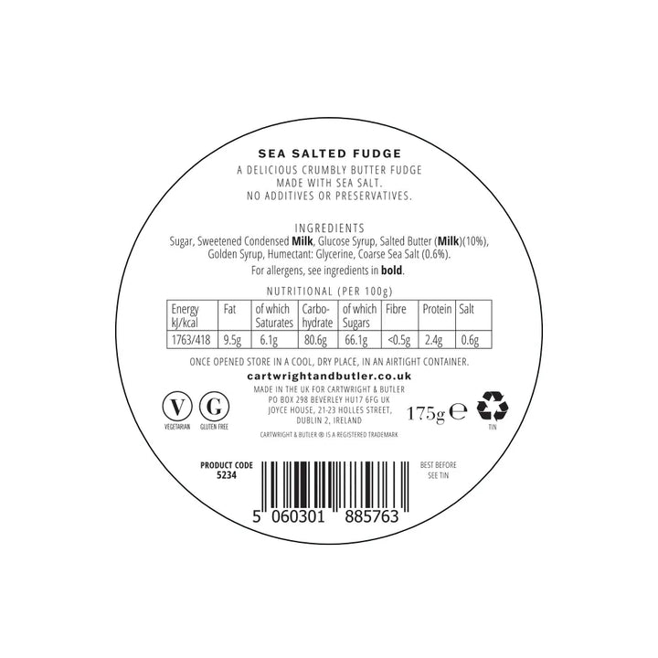 Cartwright & Butler Sea Salted Fudge Tin 175g