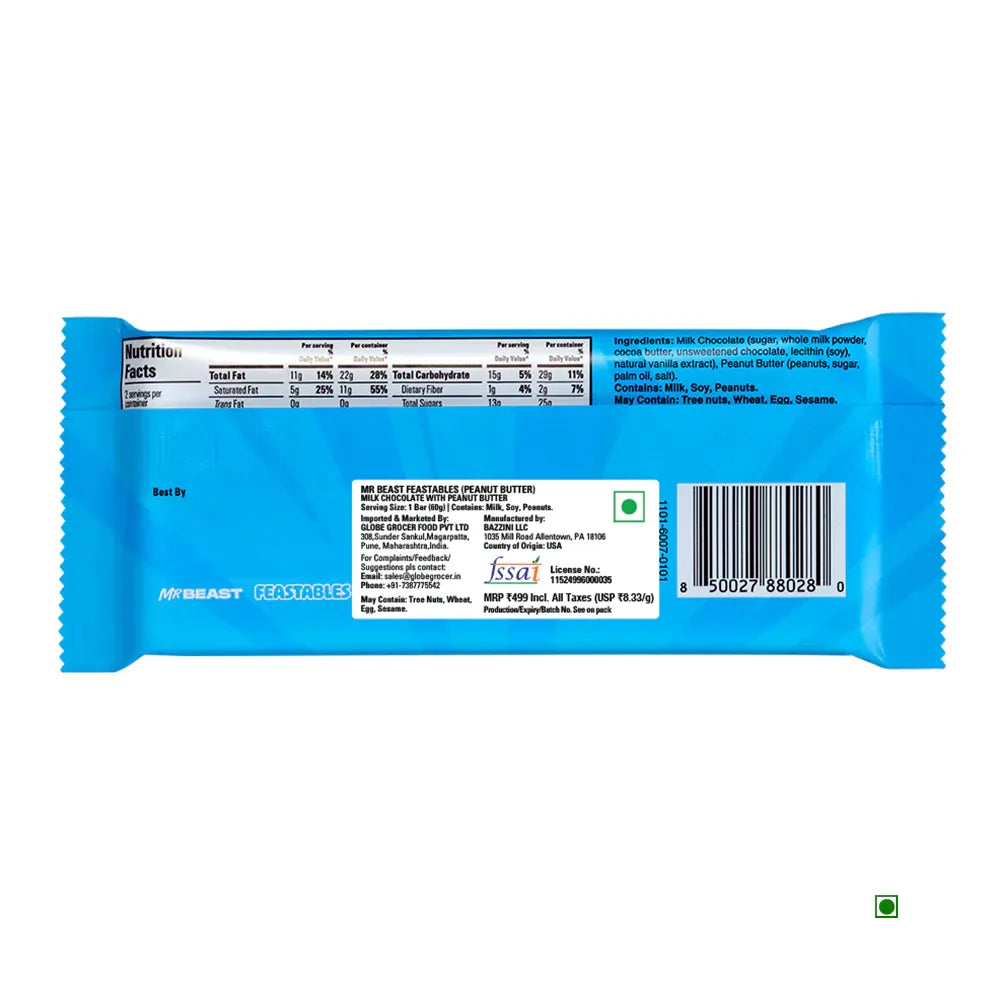 MrBeast Feastables Peanut Butter Chocolate Bar – 60g