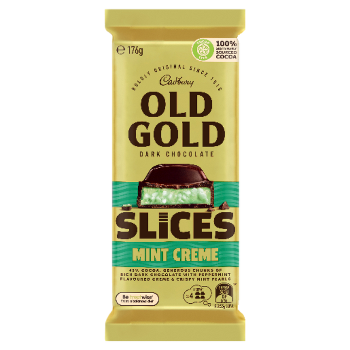 Cadbury Old Gold Slices Mint Creme Dark Chocolate Block 176g