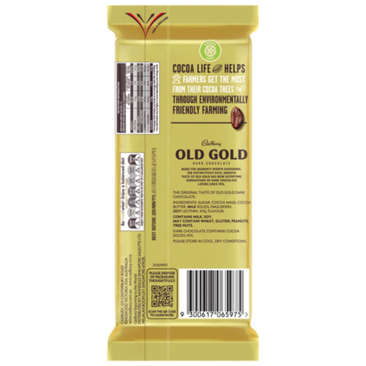 Cadbury Old Gold Original Dark Chocolate Block 180g