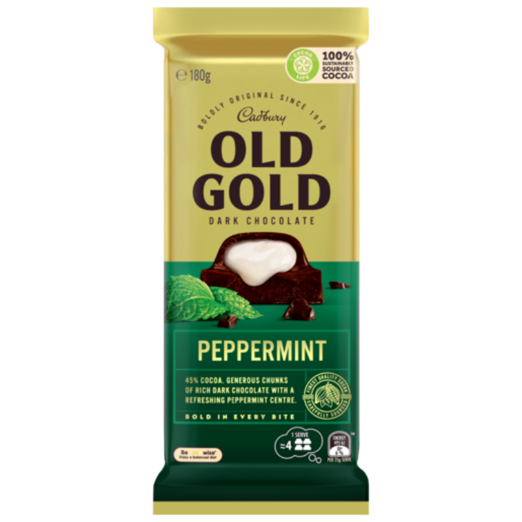 Cadbury Old Gold Dark Chocolate Peppermint Block 180g