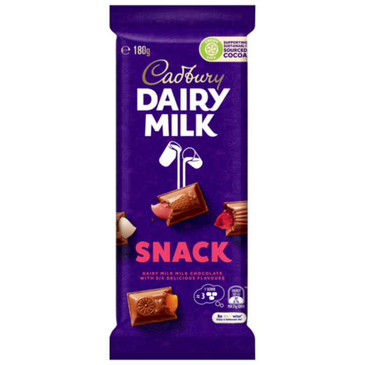 Cadbury Dairy Milk Snack Chocolate Block 180g