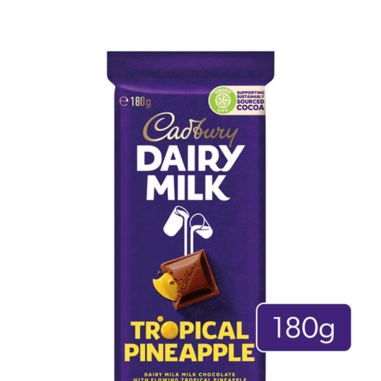 Cadbury Dairy Milk Tropical Pineapple milk chocolate block 180g