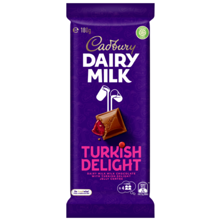 Cadbury Dairy Milk Turkish Delight milk chocolate block 180g
